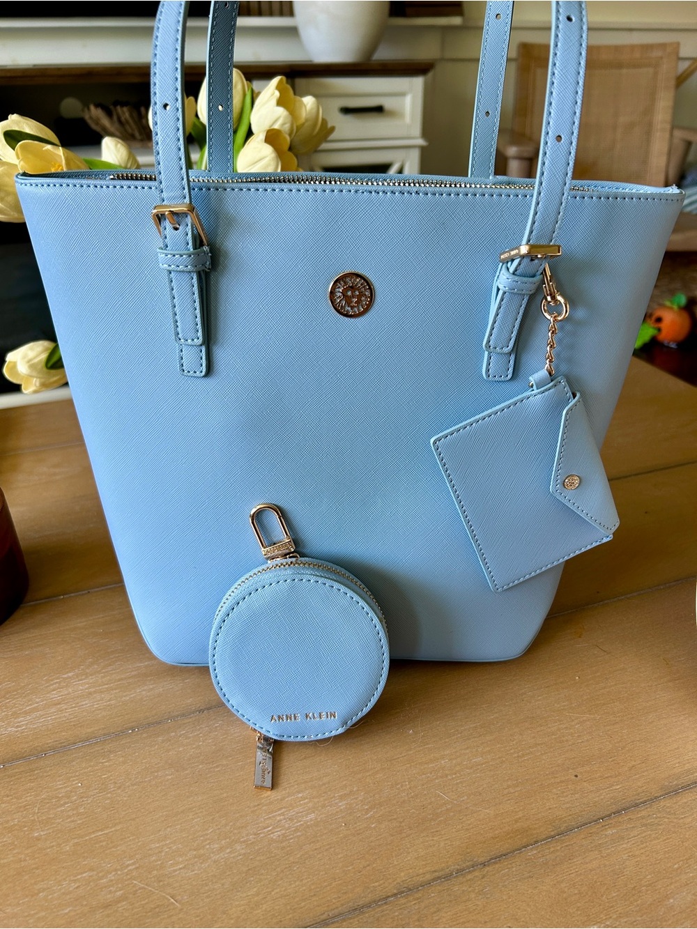 Anne Klein Powder Blue Tote with Matching Cardholder & Coin Case